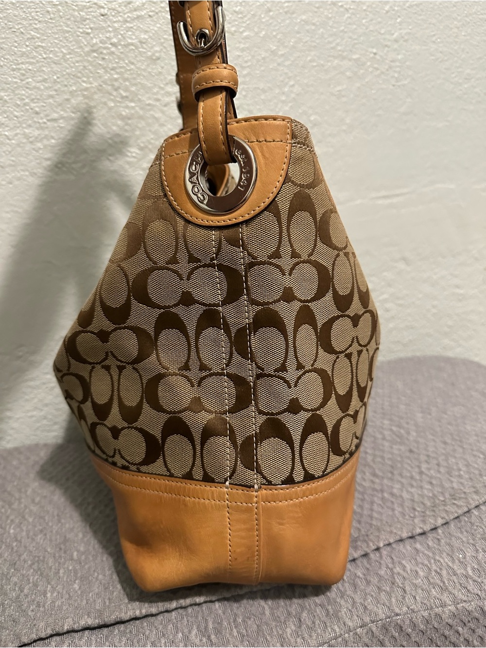 Coach Brown Signature Canvas Hobo with Tan Leather Trim - Picture 8 of 16